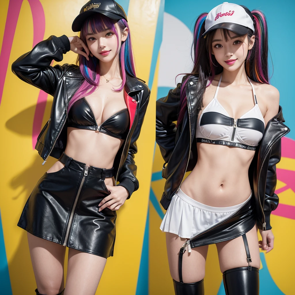 best quality,In 4K,beautiful girl,Swimwear,bikini,Ocean,Wearing a cap cap,gravure idol,Model,smile,highest quality,big breasts,hyper real stick、She has her bangs down,beautiful girl,Maid clotheasterpiece,perfect face,perfect breasts,long hair,Outstanding style,stimulating,Cute outfits,Horny girl,double eyelid,Naughty Girls,Erotic and cute,mini skirt,ribbon on uniform,colorful hair color,yellow eyes,leather jacket,horny girl,Knee-high boots,
Colorful,multicoloured,future fashion,smile,,zipper bra,Multicolored clothing