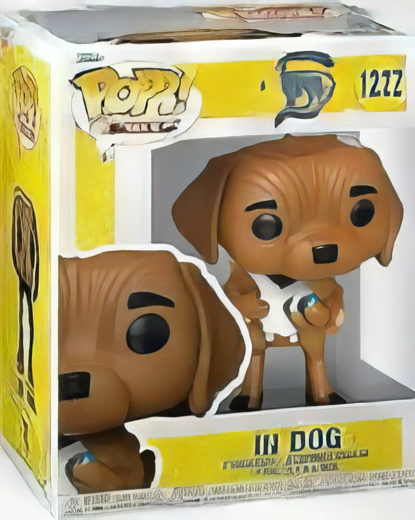 Funko Pop,dog, in a Funko Pop box, English text