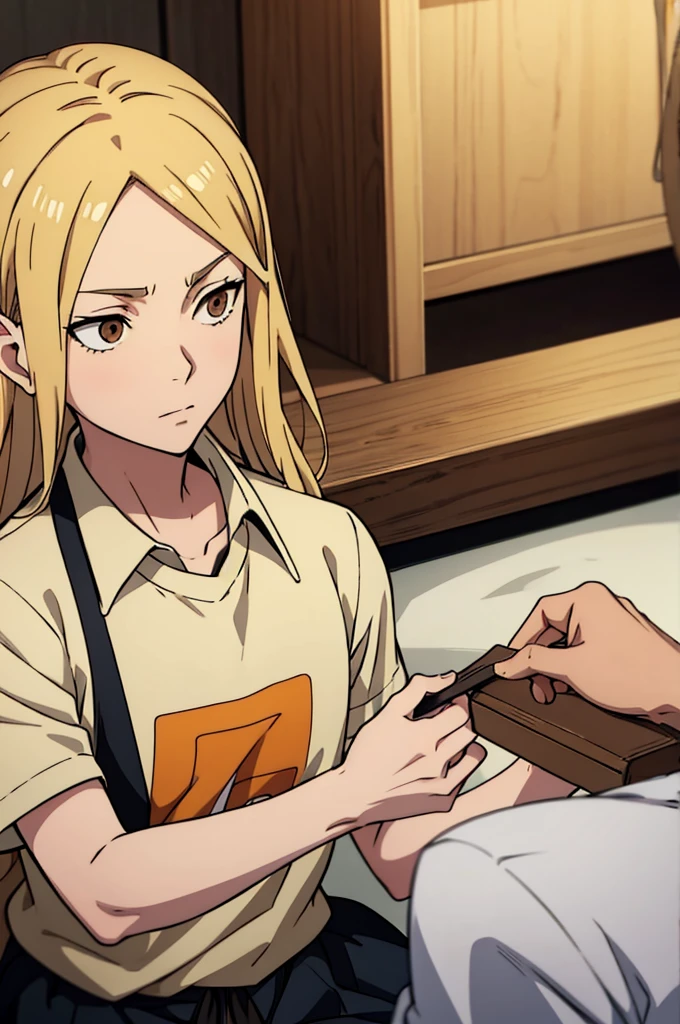 haikyuu anime style, blonde long hair with brown eyes, shirt with number 1&#39;