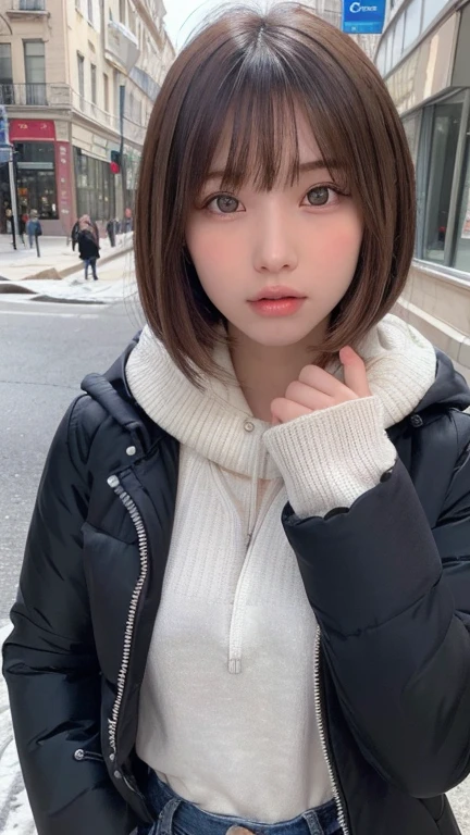 One Girl, (beautiful girl, Delicate girl:1.3), (14 years old:1.3),
break, (Winter coat:1.3),
break, Exceptional clarity, (Symmetrical eyes:1.3),
break, (Street Snap:1.3), perfectly trimmed fingers,
break, Small breasts, Brown eyes, Parted bangs, Brown Hair,
break, (Eye and facial details:1.0),
break, (masterpiece, Highest quality, Very detailed, Detailed face, 8K)