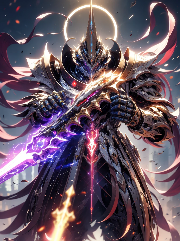 masterpiece, sci-fi mage, sci-fi wizard, sci-fi sorceror, mechanical mecha knight head with a glowing visor, hood, the armor plating and engraved, demonic charm, cybernetic design, mechanical traits, mecha muscles, looking at viewer, spell casting, cyberpunk