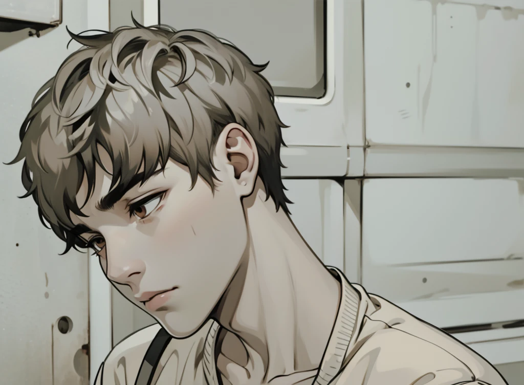 He speaks with sadness. There is a 17-year-old young man, brown hair, brown eyes, he is doubting something, he is in disbelief.