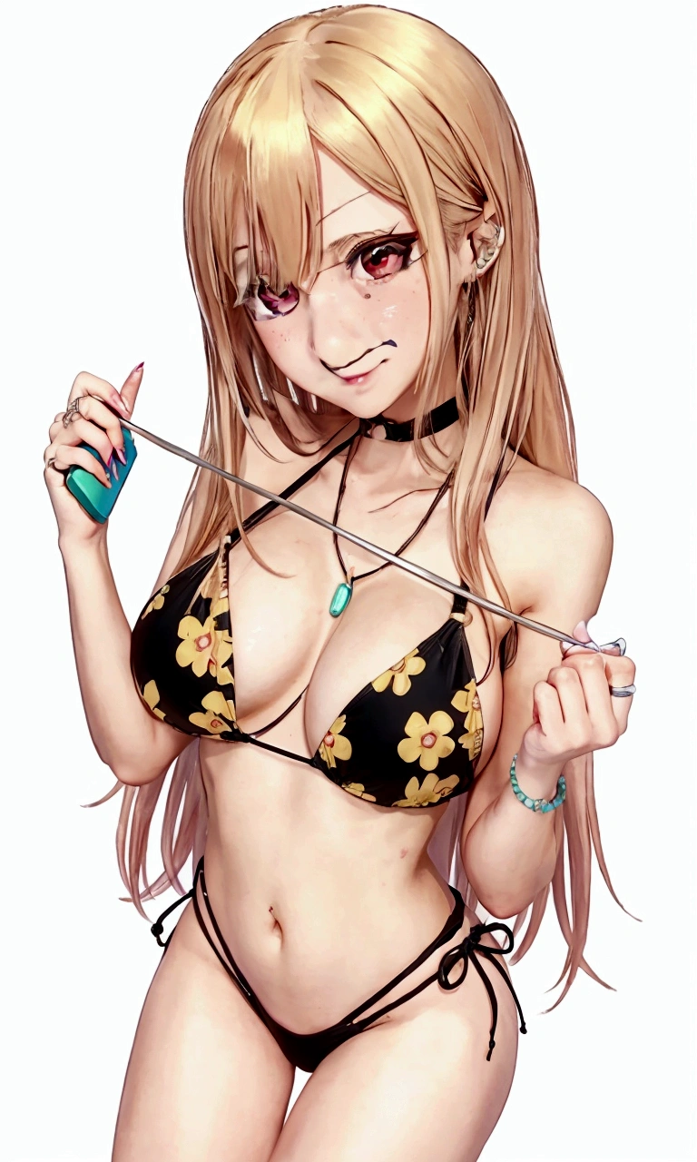 Chica anime en Bikini con un cuchillo y un ipod en la mano., seductive anime girl, Attire: Bikini, I will also make fanart., Bikini realista, is wearing a Swimsuit, CO Commission, April render, ecchi, Marin Kitagawa, Swimsuit, wearing a bikini, attractive anime girl, Ahegao, of frontline girls, high resolution commission, Gapmoe Yandere