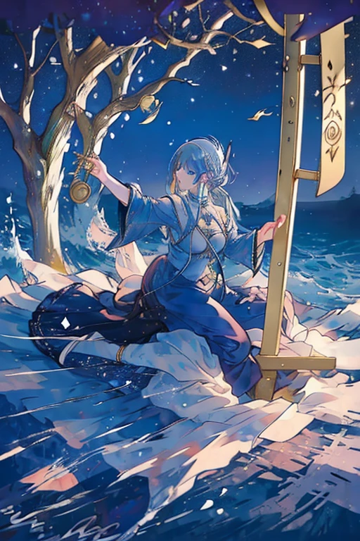 troubadour, lute, on the sea, play the lute, sing the requiem,man