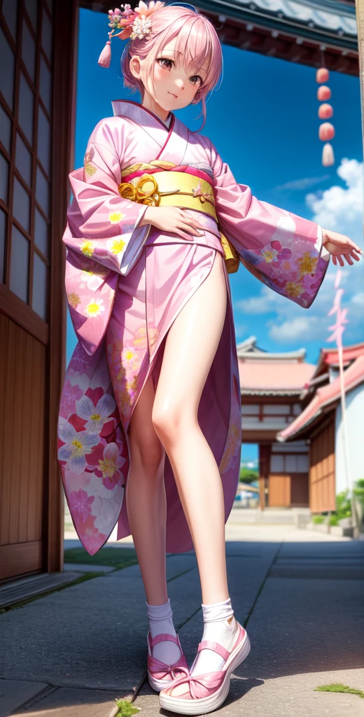 Wearing a pink kimono in the image of Hikoboshi on Tanabata、A man wearing white shoes