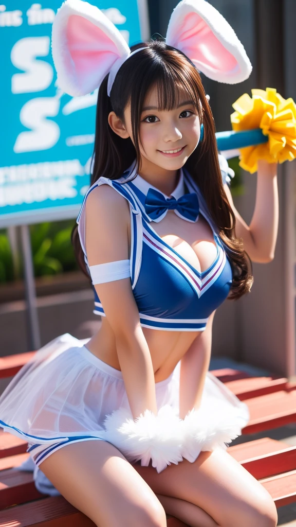 Big Bunny Girl, See-through costume, Cheerleader, Exposure, Sitting posture with legs open,