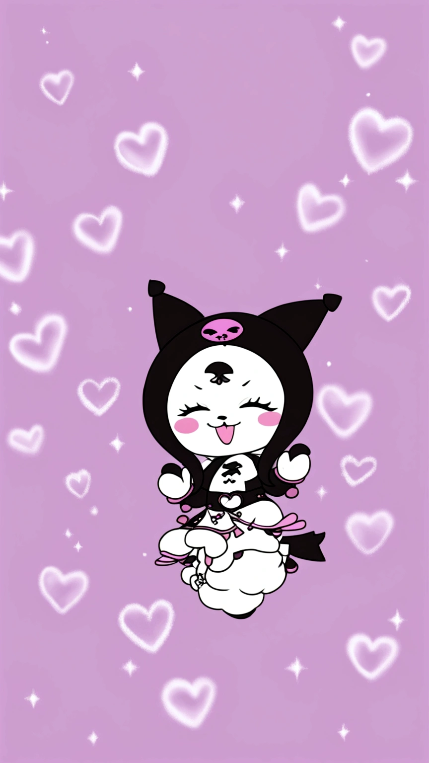 Kuromi character, black gothic outfit, cute expression, sparkles, pastel colors, soft lighting, magical fantasy, ethereal, whimsical, (best quality, 4k, 8k, highres, masterpiece:1.2), ultra-detailed, (realistic, photorealistic, photo-realistic:1.37)