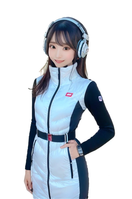 masterpiece, Highest quality, Very detailed, 8K Portrait,Japanese Android Girl,plump , Control panel,Robotic arms and legs, Blunt bangs,,break (Metallic Gray, Metallic luster, Mirror finish, Astro Best):5,headphone:5,break (Black sleeves):100,Smart Watches,Futuristic space station,Control Room,break headphone,blue eyes,(Black Hair):2,(Long Hair):1.3,Displaying the viewer,(respirator),break blush:3,Hidden Hand,smile