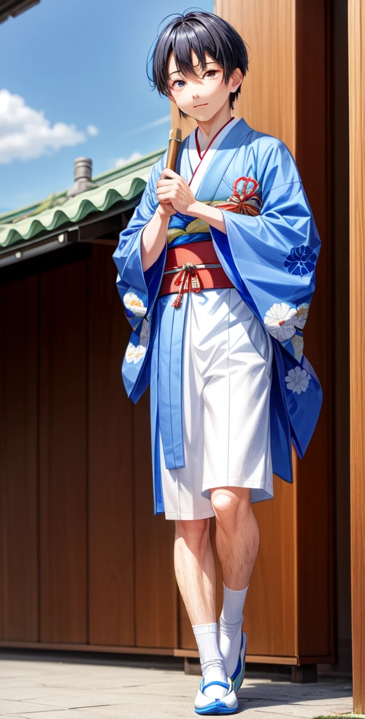 Wearing a blue kimono in the image of Hikoboshi on Tanabata、A man wearing white shoes