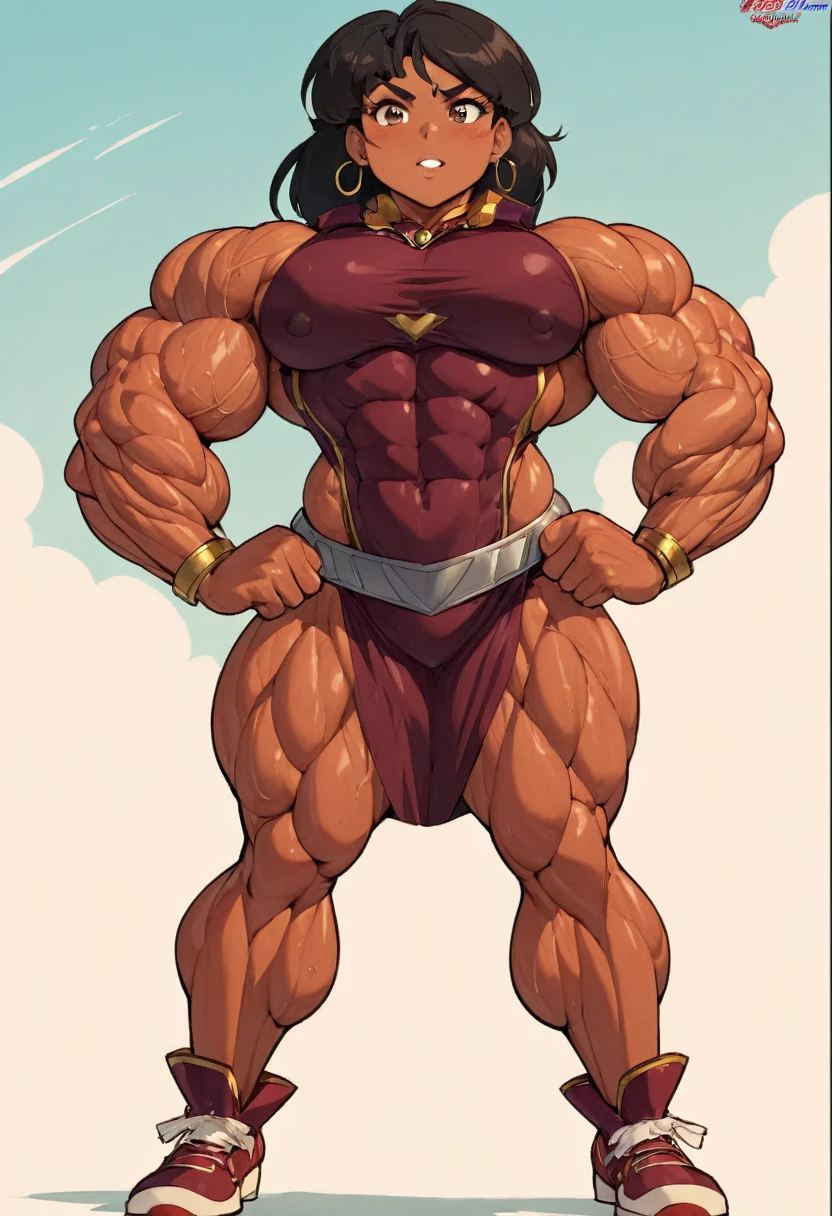 Indian muscle woman flexing muscles wearing bronz superhero outfit, muscle woman, big muscles, huge muscles, massive muscles, mature woman