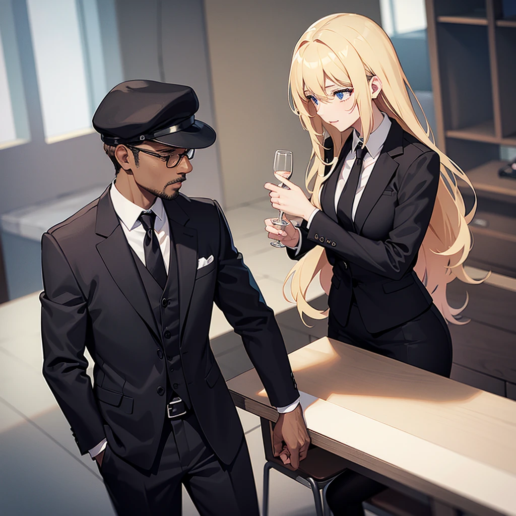Black man in suit and blonde woman