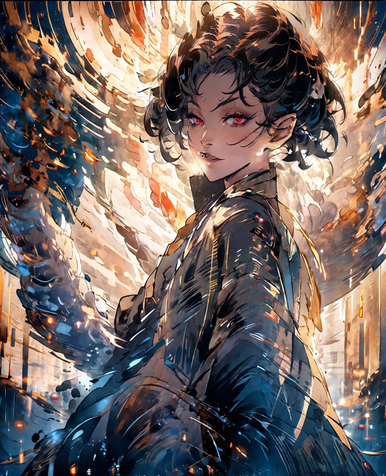 a devilish woman with black hair, pale skin, and red eyes, wearing an elf-like costume, in a dark and mysterious setting, masterpiece, cinematic, dramatic lighting, highly detailed, photorealistic, 8k, volumetric lighting, dark fantasy, black magic, supernatural, fantasy art, dark magic, occult, mystical, atmospheric, moody, chiaroscuro, dramatic shadows, dark ambience, ethereal, otherworldly