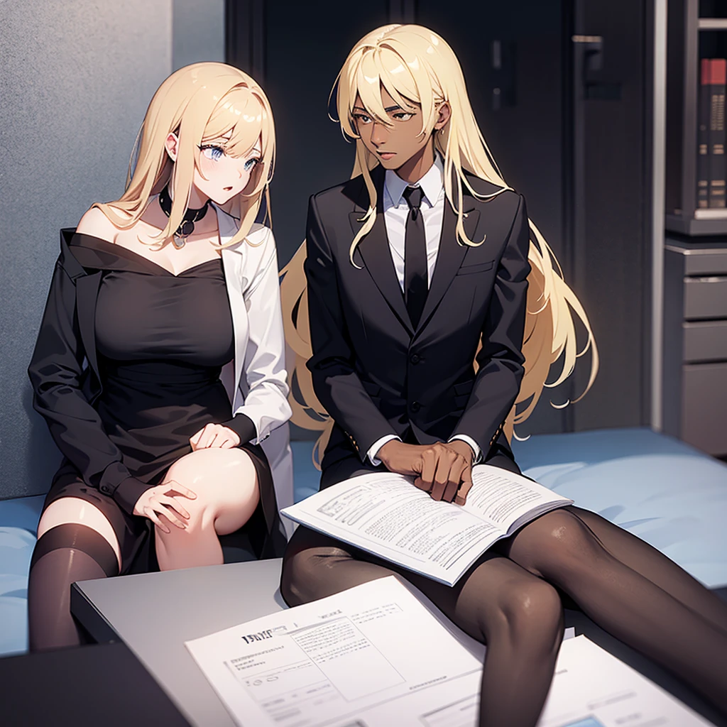 Black man in suit and blonde woman 