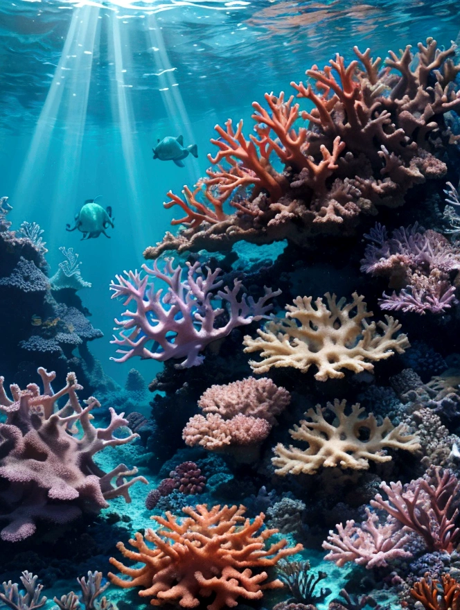 (In the water), octopus, (colorful coral reef ,In the water, Coral, Crystal clear water, ,sun rays ,Detailed marine plants, Life, Vibrant colors, Quiet atmosphere, Calm, swaying seaweed ,Alien species, A dazzling array of colors) , (Highest quality,High resolution:1.2), (In the water photography), (Vibrant), (Soft and diffuse lighting)