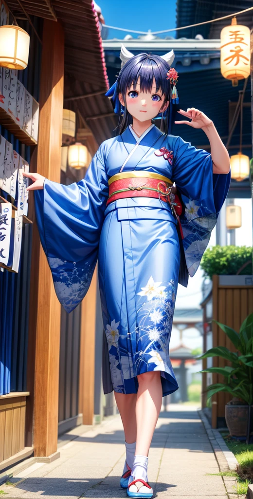 Wearing a blue kimono in the image of Hikoboshi on Tanabata、A man wearing white shoes。Keep your eyes big