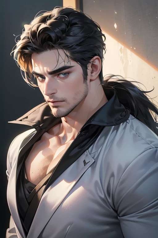 (best quality,4k,8k,highres,masterpiece:1.2),ultra-detailed,(realistic,photorealistic,photo-realistic:1.37),30 year old man,3 day beard,handsome anime,portraits,strong,masculine,dark hair,sharp jawline,mesmerizing eyes,perfectly styled hair,cool anime outfit,confident expression,vibrant colors,dynamic lighting