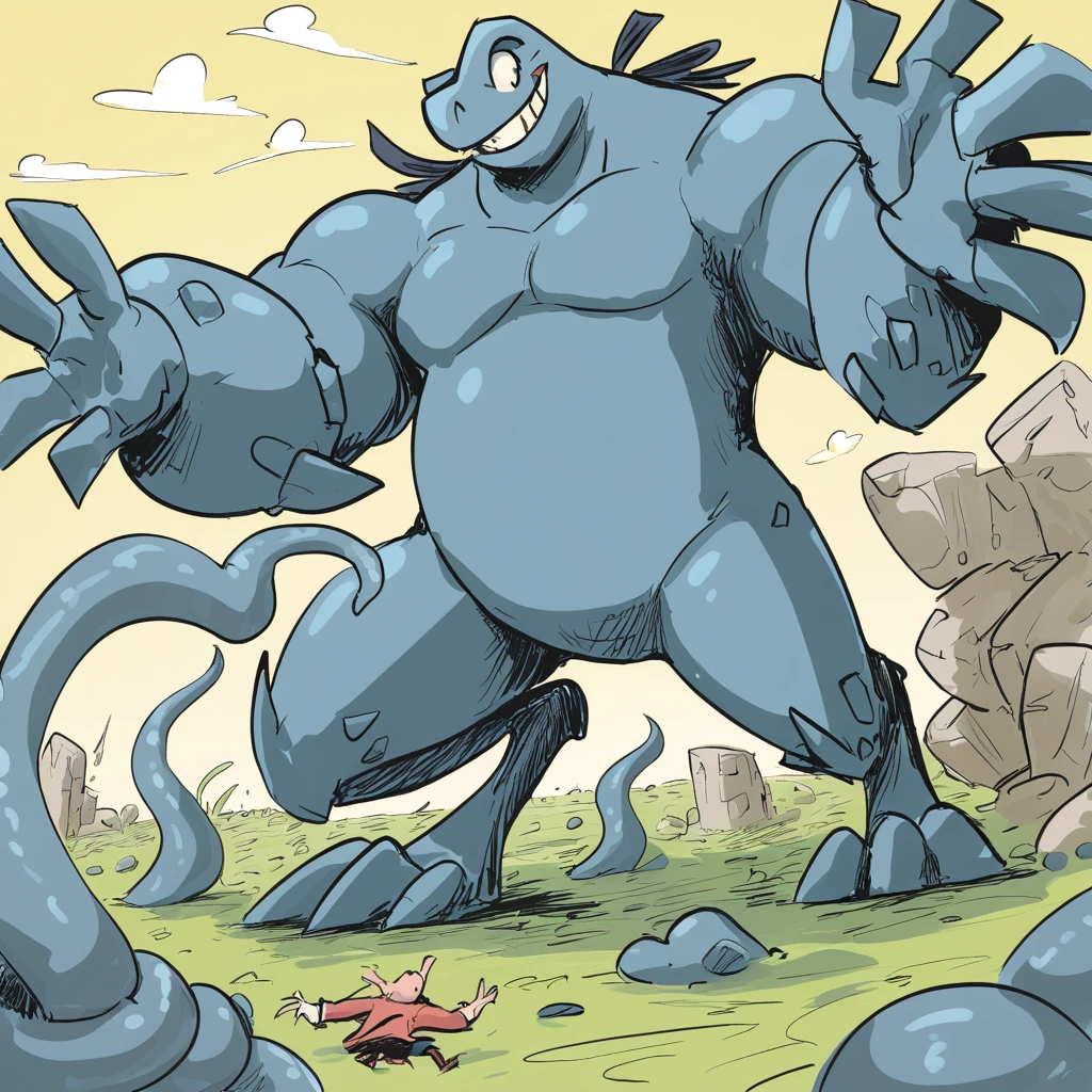 Golem's Rampage in tentacle quentin blake art style