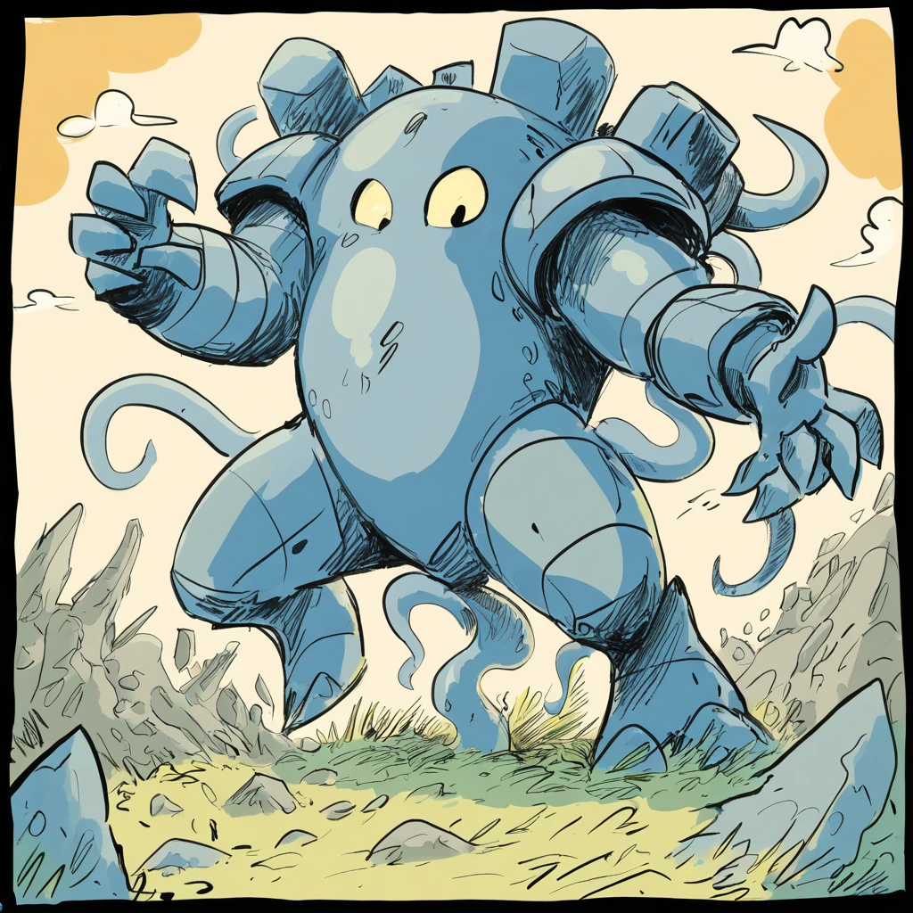 Golem's Rampage in tentacle quentin blake art style