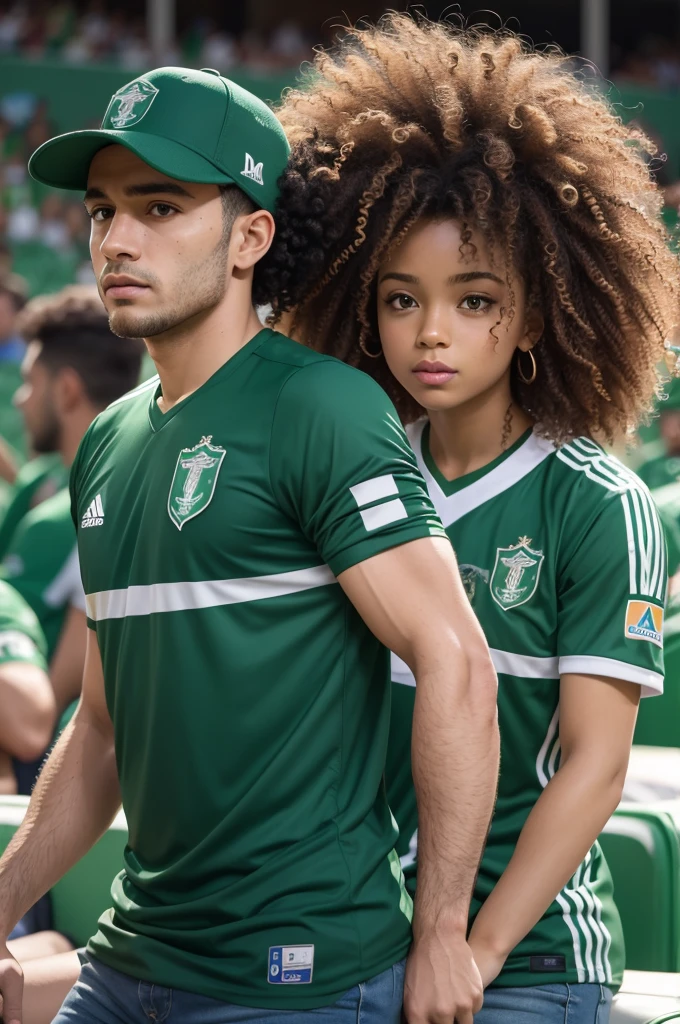  curly hair watching the game with the palmeiras shirt 