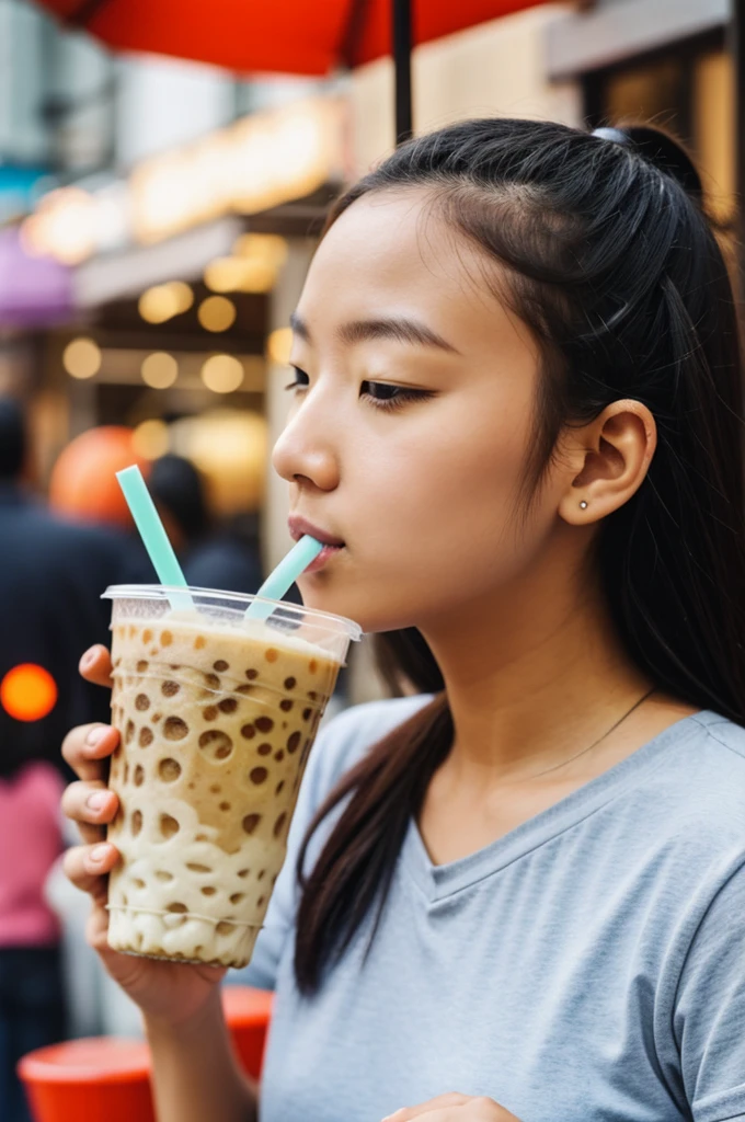 Person drinking bubble tea