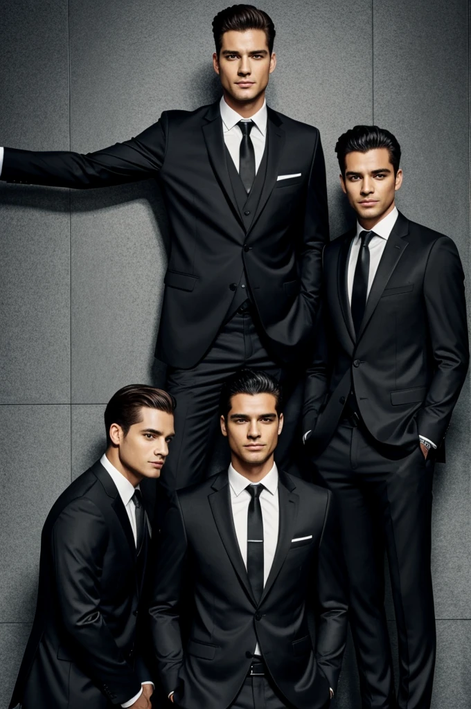 Three men in black suits posing for the camera