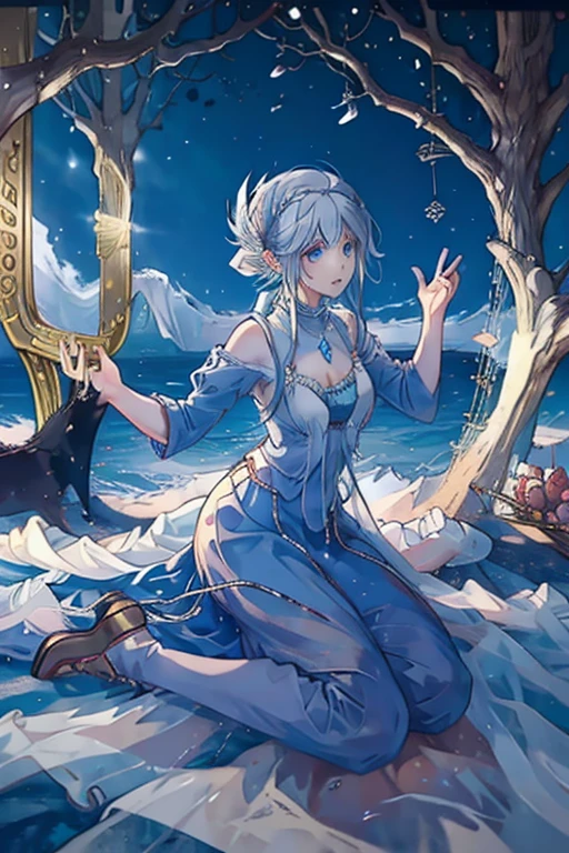 troubadour, lyra, on the sea, play the lute, sing the requiem,man