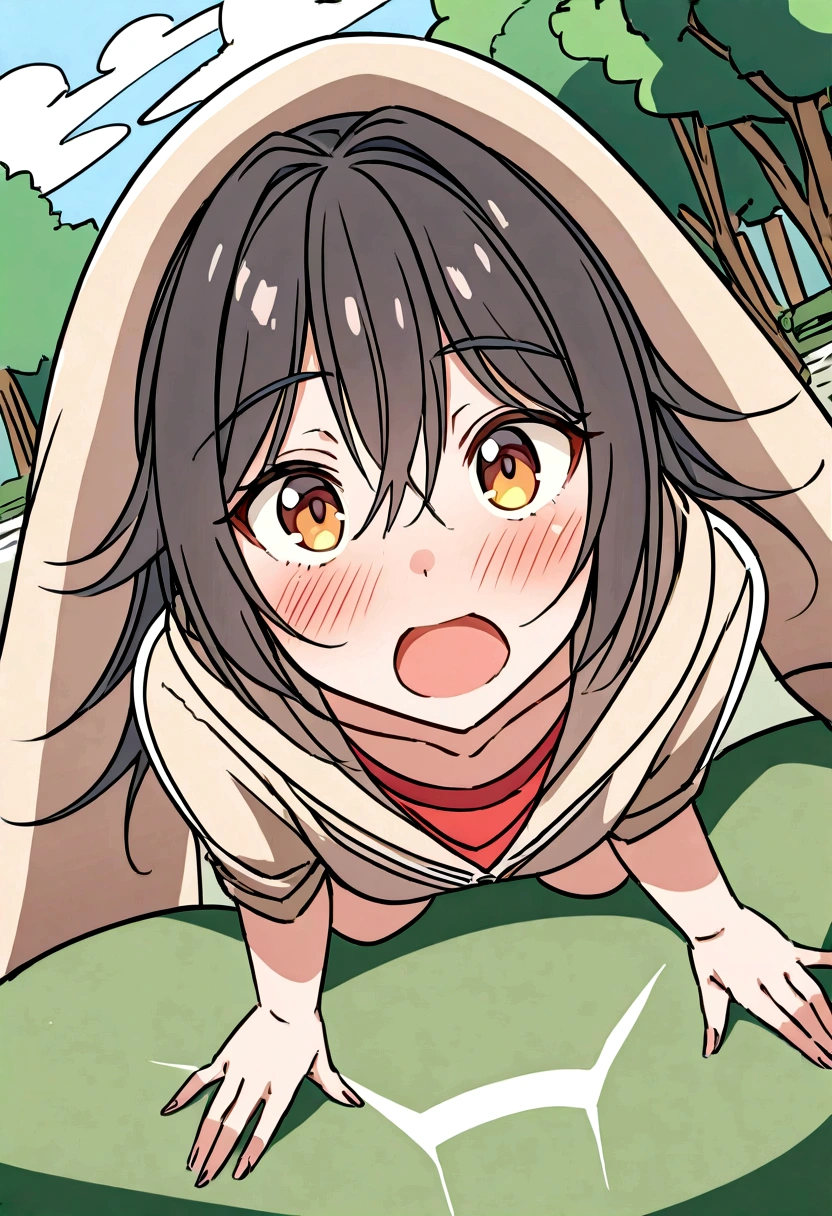 Score 9, Score 8 up, Score 7 up, The rating is questionable,
Detailed Background,
Ilya,
Shiny skin,
View your viewers,
A slight blush,
Casual modern style outfit,
Outdoor, throw, From the side, look up, Open your mouth,Normal position,First Person View,Creampie