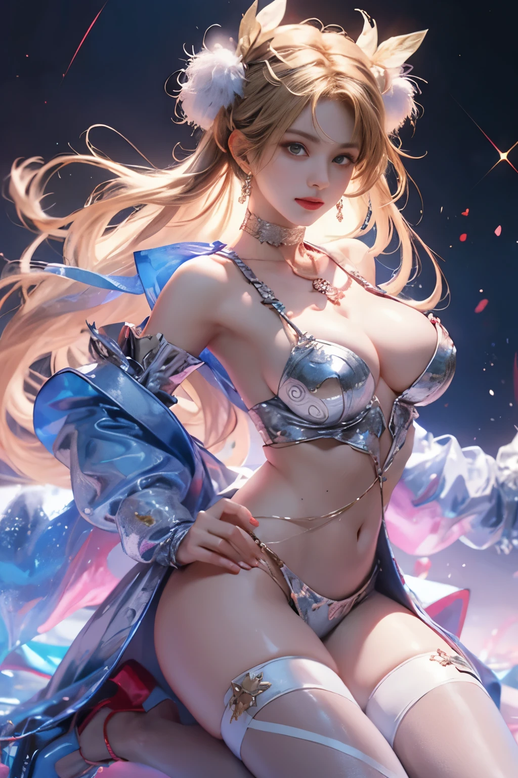 (8k extremely detaileded CG unit wallpaper),(Highest quality),(Best illustrations),(Best Shadow), (detailed: 1.4), 。.。.。.。.。.。.。.3d, んdebtdebt(High Dynamic Range), Light Tracing, NVIDIA, Super Resolution, Scattered beneath the surface, PBR Textures, Post-processing, Anisotropy debtiltering, Depth of written boundary, Maximum sharpness and acutance, Multilayer Texture, Albedo and Specular Maps, Surface Shading, Accurate simulation of light-matter interactions, Perfect balance, Octane Rendering, Two-tone lighting, wide aperture , Low ISO,White balance,Rule of Thirds,8K RAW,intricate-detailed, Delicate pattern, Deep Shadow, masterpiece, real, Roughness, Surreal, Photographed with Canon EOS R5, 50mm lens, debt/2.8, Sharp debtocus, Smoothing, Roughness, Real Life, Photorealistic, Cinematography, 8K Ultra HD,In the flower field,Blue debtlower Girl,1 Girl,solo,Europe,Beautiful Bride,Light Smile,Highly detaileded blonde hair,Mature Woman,Sky Blue Gossamer Veil,Sky blue light cloak,Sky blue gossamer coat,Sky blue thin skirt,Sky blue lace underwear,Sky Blue Lace,Sky Blue Gossamer Gloves,choker,Earrings,gem,Small items,Headdress,Hand decoration,Leg decoration,High heels,Huge breasts,Large Breasts,Big Breasts,Burst chest,Big Breasts,Ample breasts,Expose your breasts,Exposed breasts,Tight waist,Naked butt,Big butt,Bare Belly,Belly button,Wet,Wet body,Sweaty body,Shiny skin,