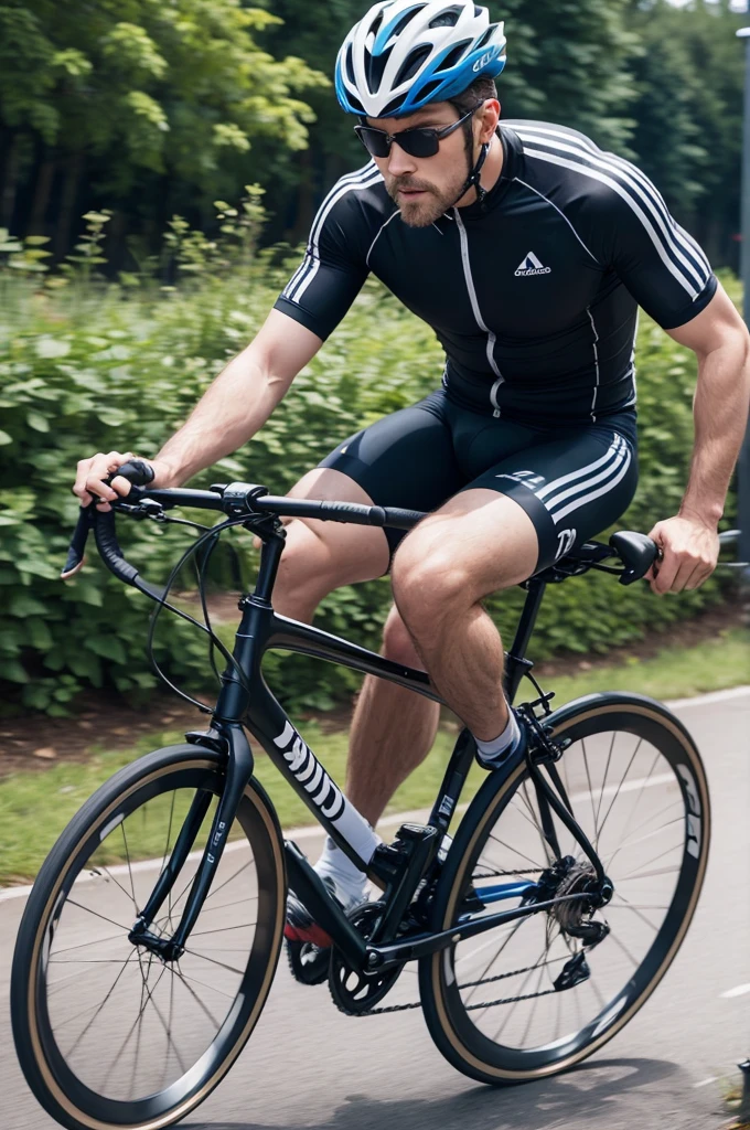 Man having difficulty pedaling