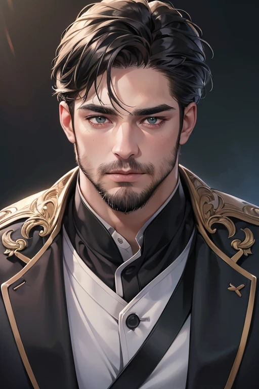 (best quality,4k,8k,highres,masterpiece:1.2),ultra-detailed,(realistic,photorealistic,photo-realistic:1.37),30 year old man,3 day beard,handsome anime,portraits,strong,masculine,dark hair,sharp jawline,mesmerizing eyes,perfectly styled hair,cool anime outfit,confident expression,vibrant colors,dynamic lighting
