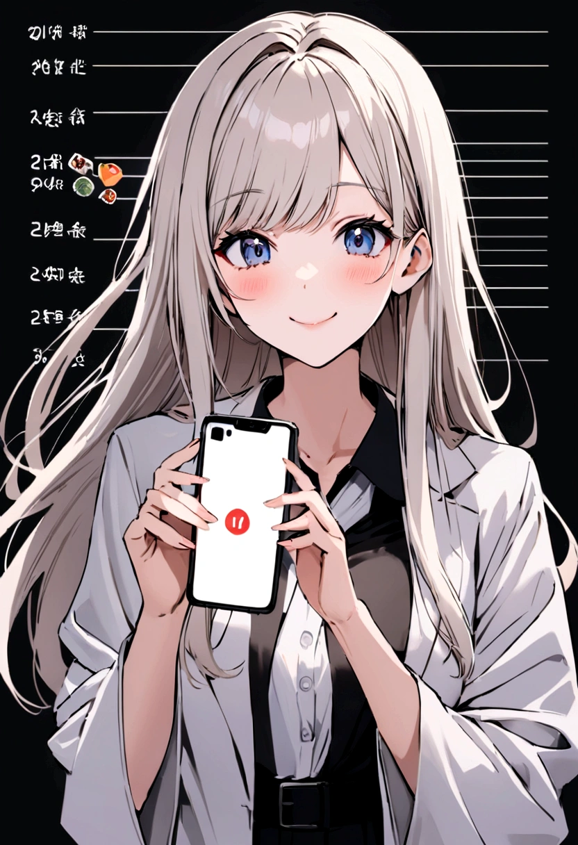 Background of the Stock Investment Chart Japanese 20th generation woman holding a smartphone Long hair smiling