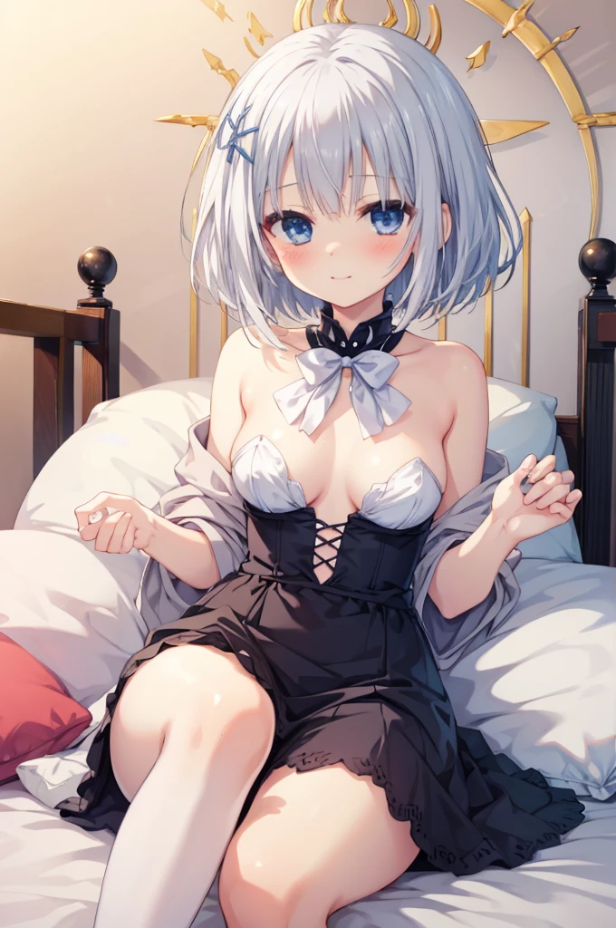 wht1,Lying down,bed,smile,Blushing,顔をクローズアップ,Masterpiece