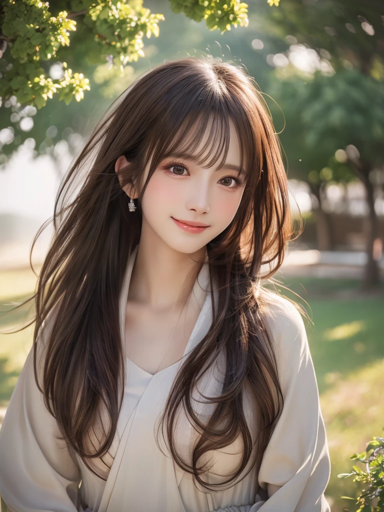 ((Highest quality)),(Ultra-high resolution),(Very detailed),(Detailed Description),((The best CG)),(masterpiece),Ultra-detailed art,((semi-long))、A gentle smile、Hair blowing in the wind、
