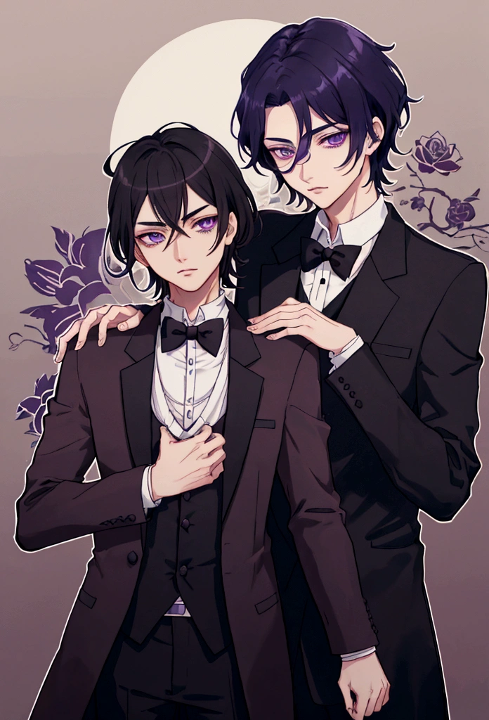 Chico de seXo mascullino de la edad de 12 años con el derecho color negro con una "X" eye color in the center and left eye of purple and bluish black hair, next to oūgai Mori de Bungo Stray dogs