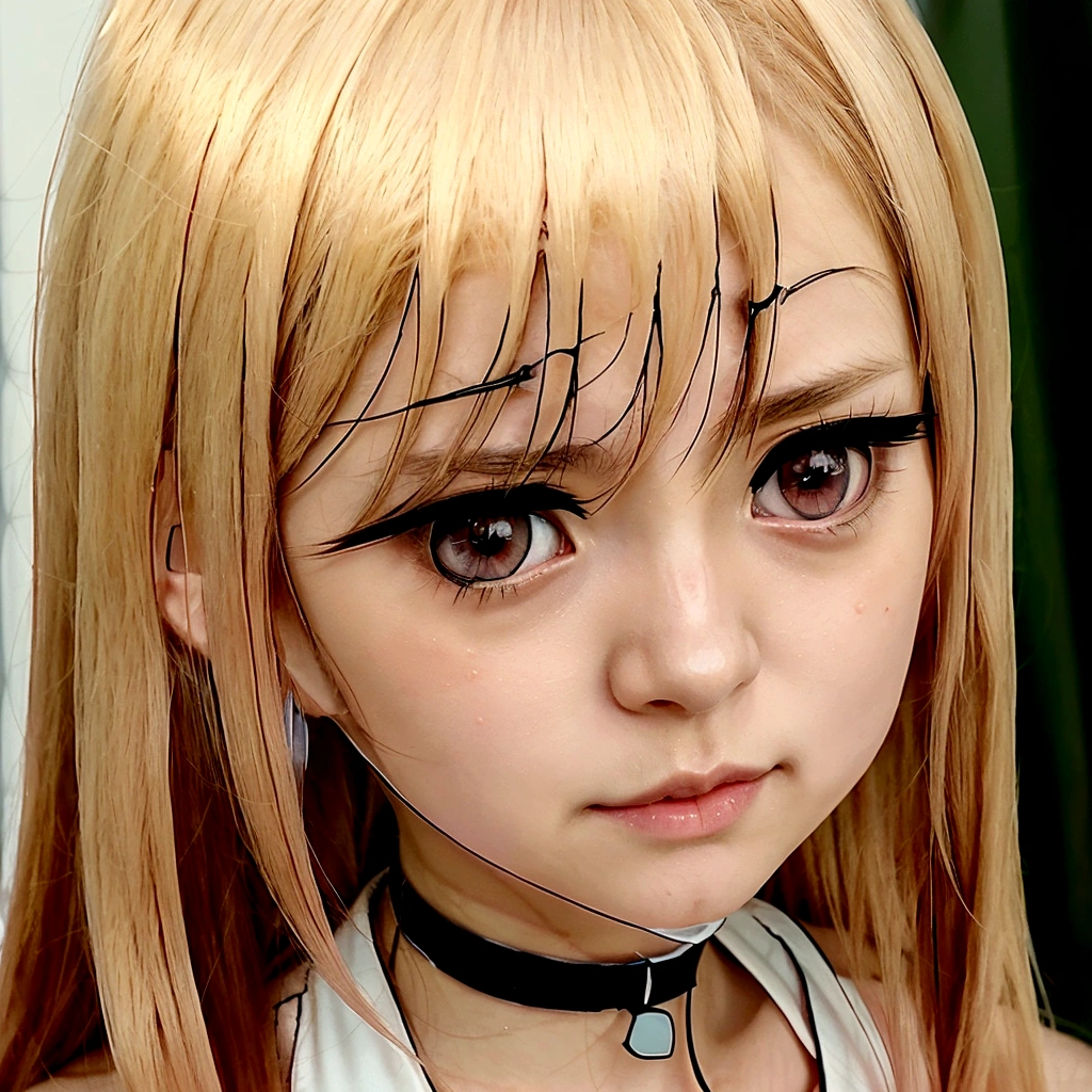 anime girl with pink eyes and a choker looking at the camera, anime visual of a cute girl, anime visual of a young woman, anime girl named lucy, female anime character, blonde anime girl with long hair, anime portrait of shiina ringo, anime best girl, as an anime character, cute natural anime face, close up of a young anime girl, perfect anime face