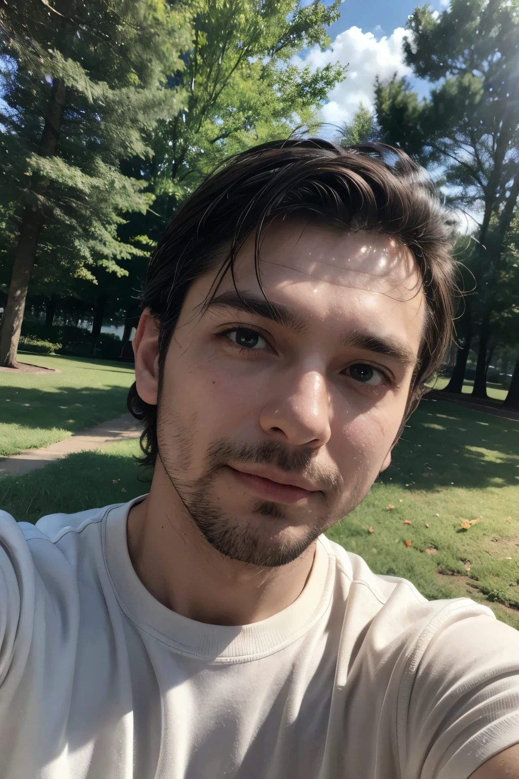 Man, 39 year, in the park, selfie photo