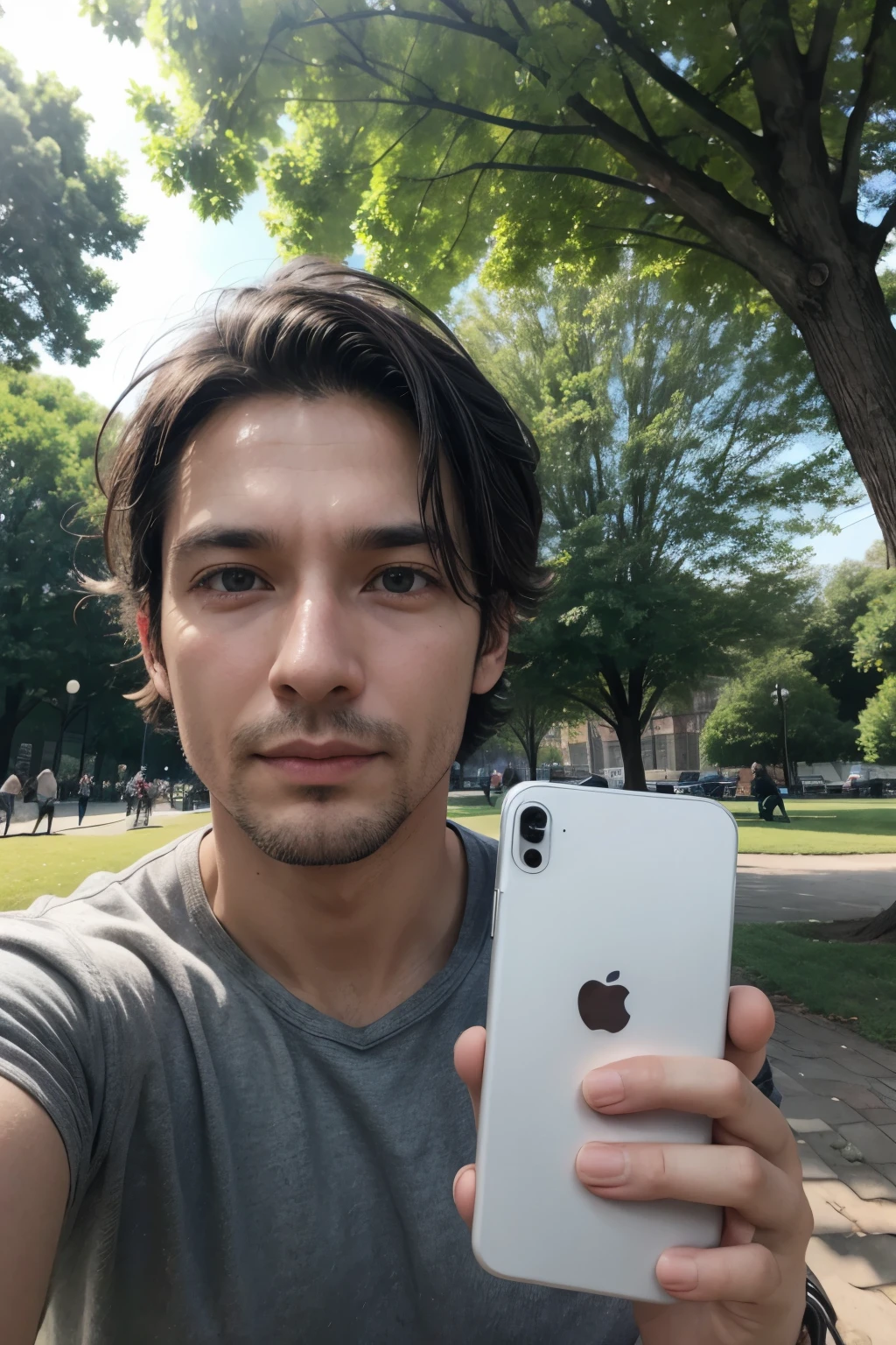 Man, 39 year, in the park, selfie photo