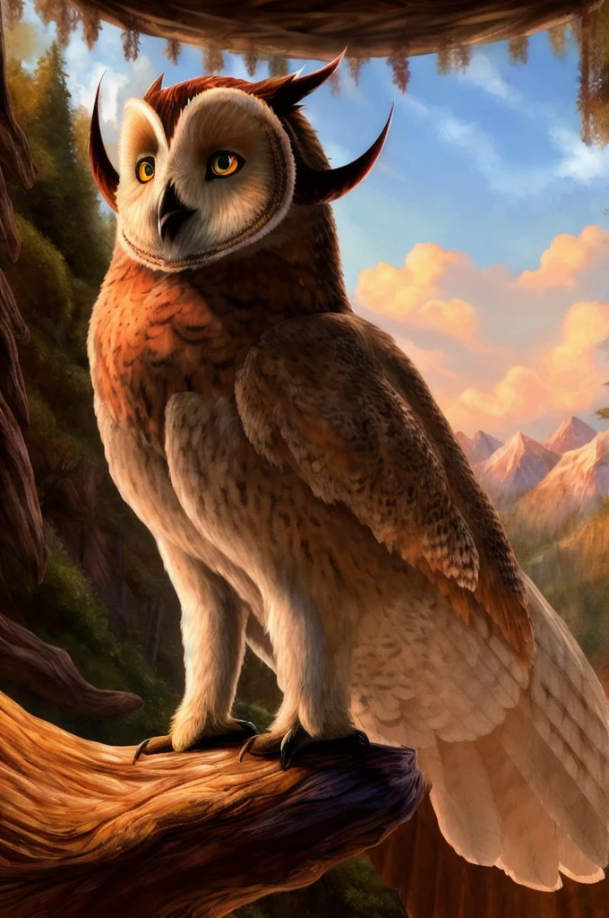 High dynamic range, vivid, rich details, clear shadows and highlights, realistic, intense, enhanced contrast, highly detailed . magnificent, great horn owl, owl, watching at viewer, art, male, best quality, masterpiece, nsfw, cock, hung, balls, hard penis, erection, e621, furry, yiff, 