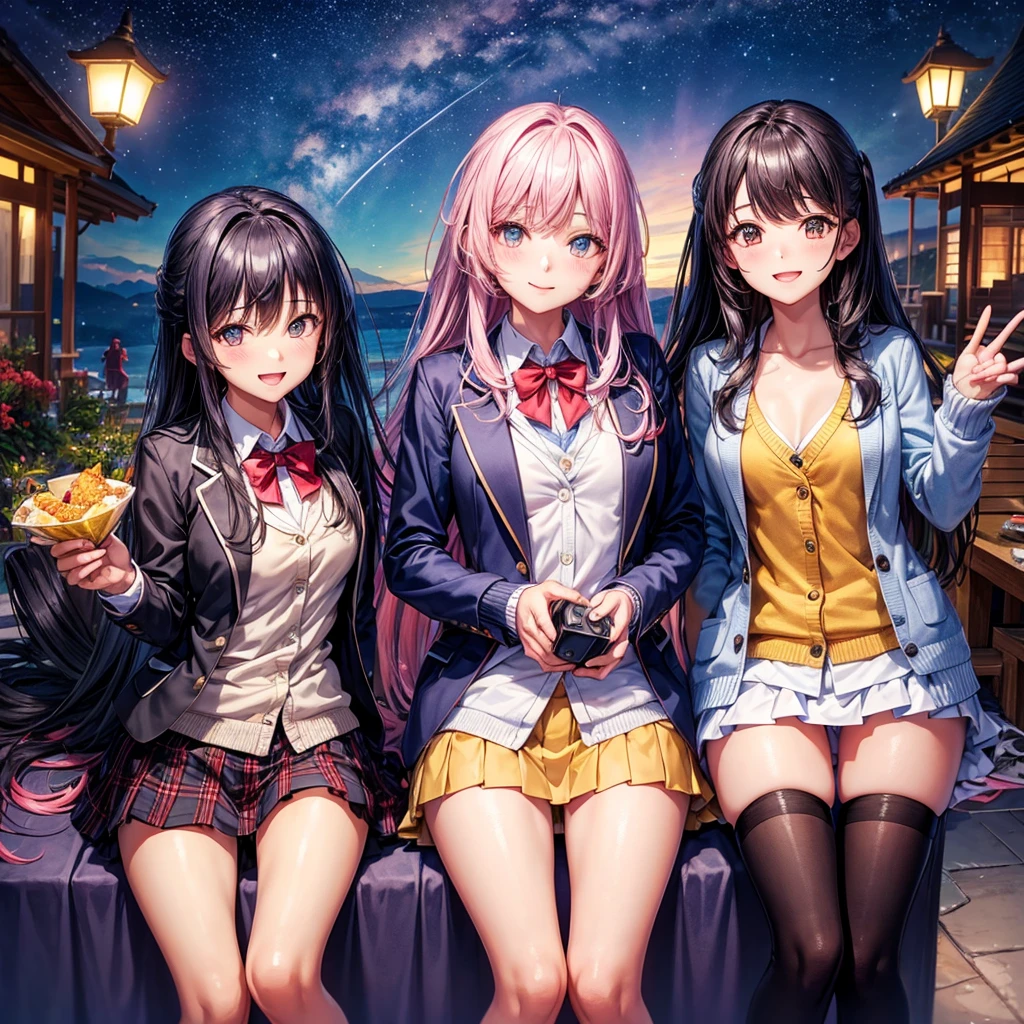 best quality,,smile,blazer,swimsuit,尼,middle School girlultiple girls are depicted,harem,idol group,starry sky background,photo shoot,long hair,wearing a cardigan,beautiful girlの国,girl's paradise,highest quality,big breasts,leather jacket,happy girl,horny girl,blue eyes,perfect face,standing position,She has her bangs down,fur jacket,Beautiful eyes,smooth hair,perfect eyes,beautiful girl,Angel Girl,multicolored hair colors,naughty girl,beautiful,High-dimensional beautiful girl,Multidimensional beautiful girl,gathering,Group、