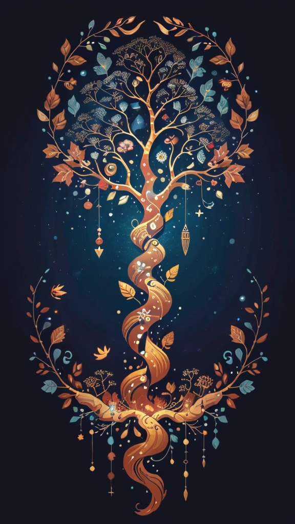 circular tree,four seasons,spring,summer,autumn,winter,leaves,roots,branches,trunk,ornate border,decorative,digital illustration,artwork,movement,time,swirling background,dark background,vibrant colors,natural,life cycle,growth,change,nature,life,peace,harmony,spirituality,symbolism,digital art,illustration,painting,graphic design,art,design,digital media,online art,visual art,fine art,fantasy