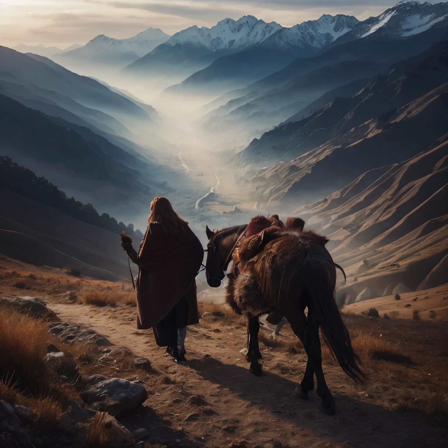 Femme marche avec son cheval