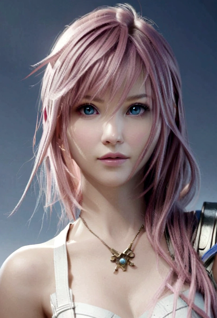a woman with pink hair and a white dress holding a cell phone, final fantasy character, from final fantasy xiii, from final fantasy, photorealistic anime girl render, final fantasy face, stunning anime face portrait, realistic young anime girl, portrait knights of zodiac girl, 3 d anime realistic, beautiful anime girl, beautiful anime face, beautiful anime portrait, anime girl in real life
