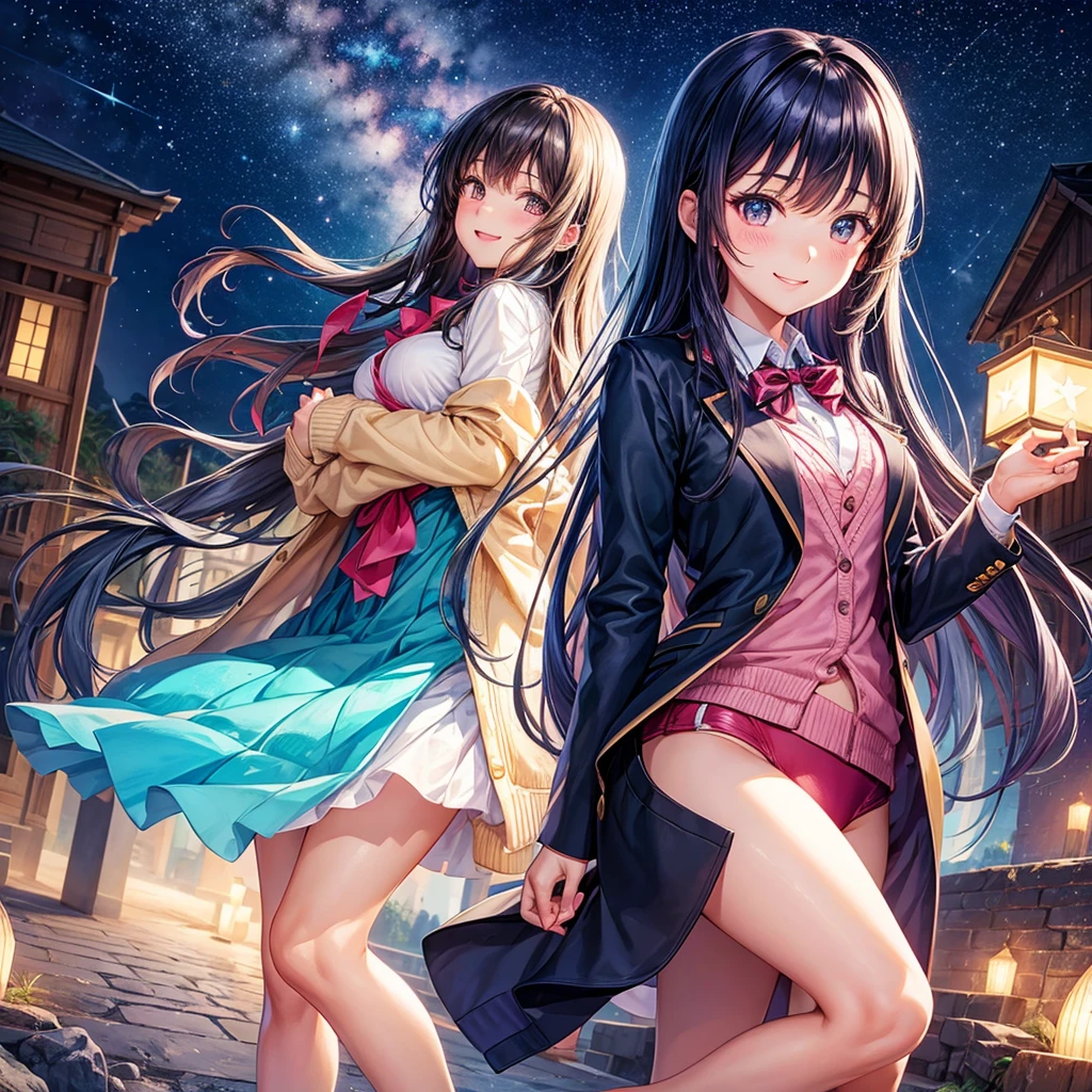 best quality,,smile,blazer,swimsuit,nepal,middle School girlultiple girls are depicted,harem,idol group,starry sky background,photo shoot,long hair,wearing a cardigan,beautiful girlの国,girl's paradise,highest quality,big breasts,leather jacket,happy girl,horny girl,blue eyes,perfect face,standing position,She has her bangs down,fur jacket,Beautiful eyes,smooth hair,perfect eyes,beautiful girl,Angel Girl,multicolored hair colors,naughty girl,beautiful,High-dimensional beautiful girl,Multidimensional beautiful girl,gathering,Group、,classroom,School,