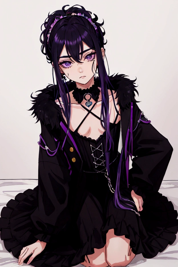 ahegao, Nude, anime chan, anime, purple hair and eye, braid hairstyle, hairstyle one long braid, black nails, spread legs, 25 year old, rock anime chan, metalhead chan