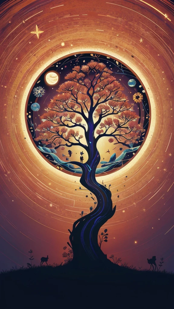 circular tree,four seasons,spring,summer,autumn,winter,leaves,roots,branches,trunk,ornate border,decorative,digital illustration,artwork,movement,time,swirling background,dark background,vibrant colors,natural,life cycle,growth,change,nature,life,peace,harmony,spirituality,symbolism,digital art,illustration,painting,graphic design,art,design,digital media,online art,visual art,fine art,fantasy