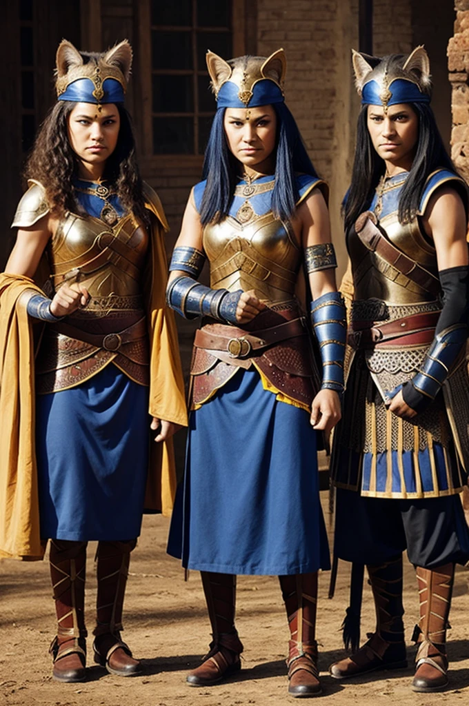 4 cats dressed as warriors