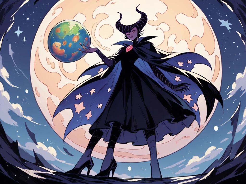 Manga cover Entity cosmic woman stars maleficent nebula dark cloak dark skin giant dark dress white details holding a planet Earth universe title multiverse volume 1 Assunção