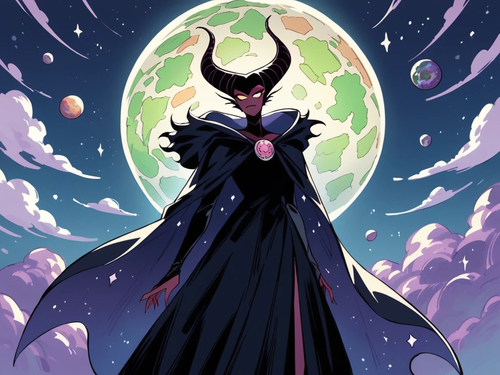 Manga cover Entity cosmic woman stars maleficent nebula dark cloak dark skin giant dark dress white details holding a planet Earth universe title multiverse volume 1 Assunção