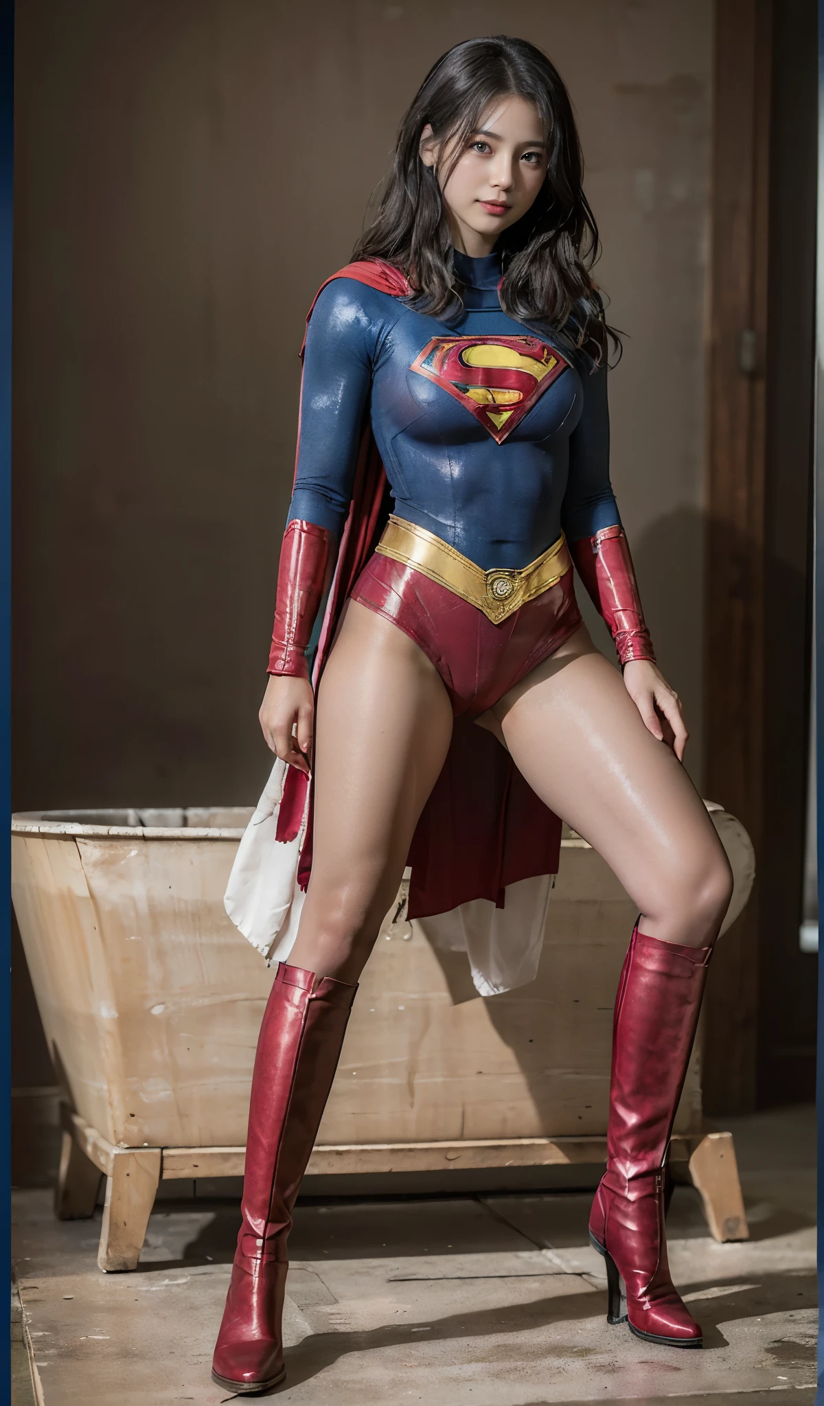 No background、(((Beautiful legs in black tights.)))、(((Legally express the beauty of your smile)))、((((Make the most of your original images)))、(((体にぴったりフィットするSupergirl Costume)))、(((Supergirl Costume)))、(((short and beautiful hair)))、(((suffering)))、(((Please wear black tights....、Wear red boots)))、((Best image quality、8K))、((Highest quality、8K、masterpiece:1.3))、(((Preserve background )))、Sharp focus:1.2、Beautiful woman with perfect figure:1.4、Slim Abs:1.2、Wet body:1.5、Highly detailed face and skin texture、8K