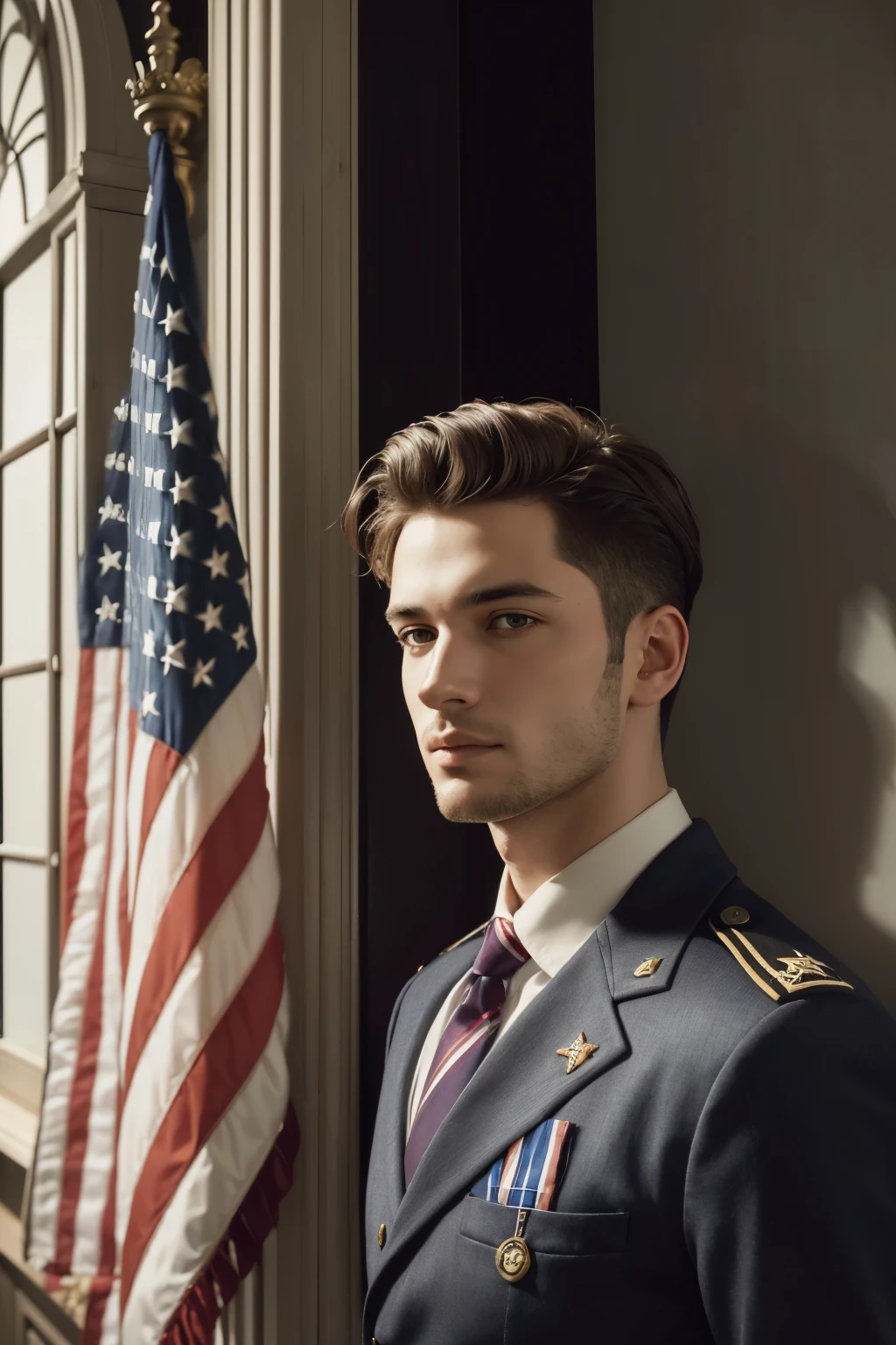 ((best qualityer)), ((work of art)), (detailded), Man holding flag and inside the flag is written the word "Adailton"